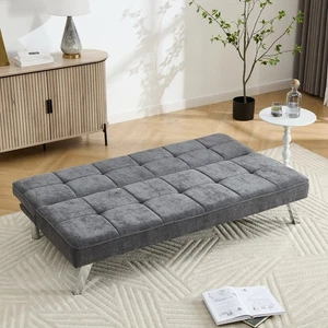 Grey Sofa Bed Foldable Guest Bed Dot Velvet Sofa Hidden Guest Sleeping Space - Picture 1 of 9