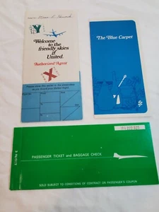 1970 UNITED AIRLINES MENU, ROUNDTRIP TICKET AND TICKET WALLET - Picture 1 of 12