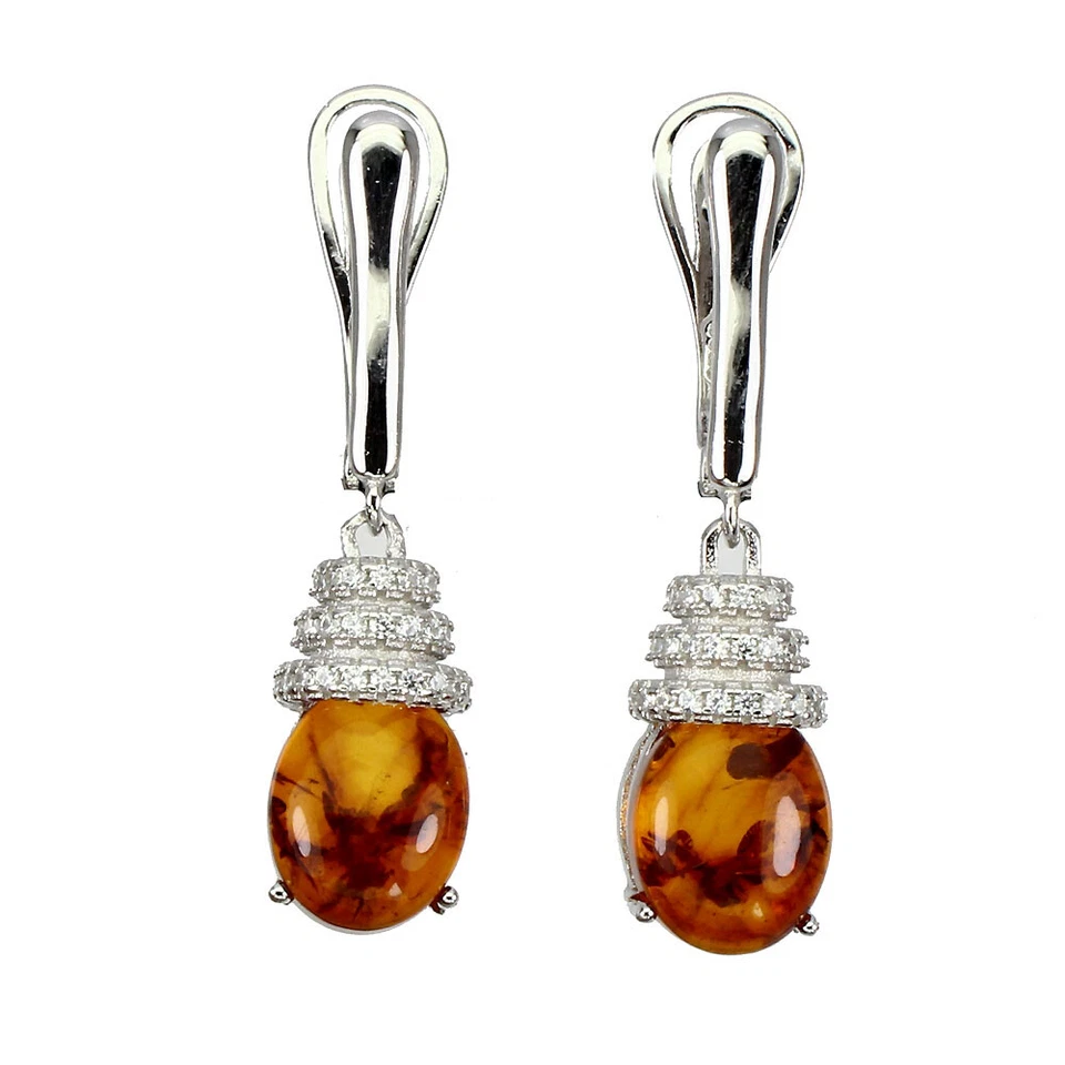 Pendientes de plata de ley 925 ovalados ámbar naranja Polonia 10x8 mm joyas de piedras preciosas Foto 1 de 4