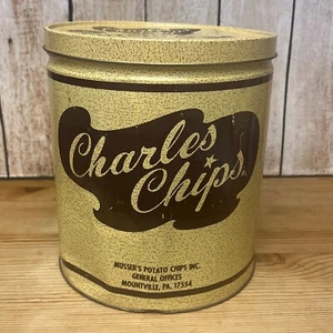 Vintage Large Charles Chips Waffle Potato Chips 1 Pound Round Tin - Picture 1 of 8
