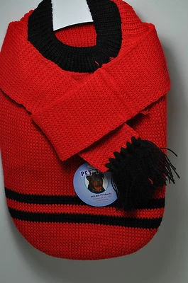 Hunde Pullover    Rot / Schwarz mit Schal  S - Bild 1 von 3