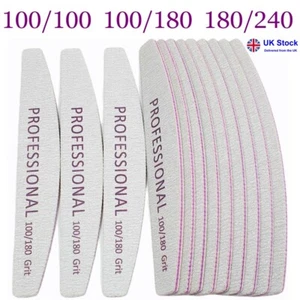 Nail Files 100/180/240 Grit Half Moon Emery Board Buffer File Diamond Curve Set - Picture 1 of 10