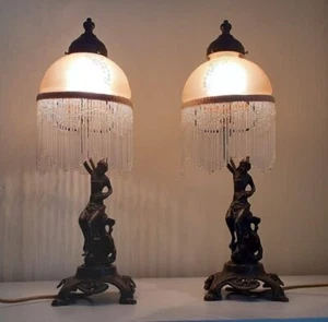 2 X Vintage Christopher Wray bedside table lamps tiffany style excellent cond. - Picture 1 of 14