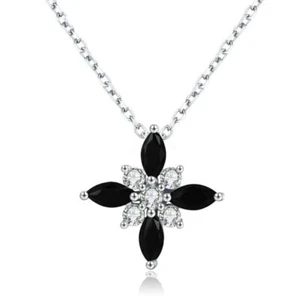 2 Ct Marquise Cut Simulated Black Diamond Flower Pendant 14K White Gold Plated - Picture 1 of 1