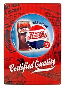 Vintage Pepsi-Cola Big Glass 5 Cent Metal Tin Sign – Retro 12" x 7" Wall Decor - Picture 1 of 1