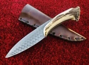 CUSTOM HANDMADE CARBON STEEL BOWIE KNIFE STAG ANTLER HANDLE HUNTIG KNIFE SKINNER - Picture 1 of 4