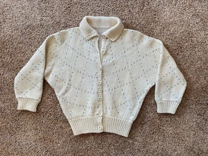 Women's Vintage Rhinestone Cropped Wool Cardigan - 1950's - Size S - Picture 1 of 9