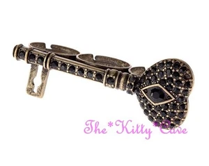 Anillo de nudillos con llave negra de 3 dedos dorado inusual estilo vintage con cristales de Swarovski - Imagen 1 de 10