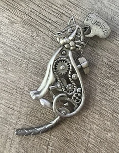 Broche Vintage Danecraft Purr Gato Cuerda Equipo Temático Mate Tono Plata Bc1 - Imagen 1 de 2