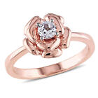 AMOUR Created White Sapphire Floral Ring In Rose Plated Sterling Silver