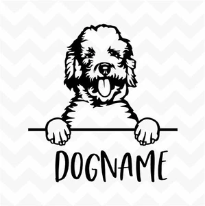 Labradoodle personalised peeking dog custom name vinyl sticker wall car - Picture 1 of 7