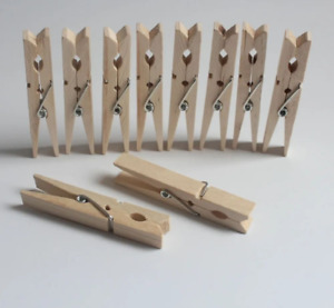Wooden Spring Clothespins Large Laundry Display Clips Handmade 2.75 Inches 10Pcs