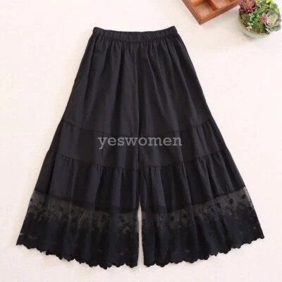 Women 100% Cotton Wide Leg Lace Bloomers Lightweight Pettipants Lounge Pants - Image 1 of 4