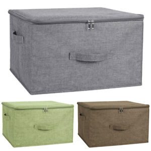 Foldable Storage Bin Cube Boxes with Zipper Lids Linen Fabric Container Basket