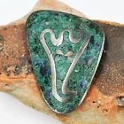 Sterling Silver Designer Taxco Copper Stone Green Inlay Modernistic Pin/Brooch
