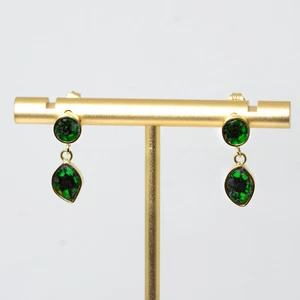 18K Yellow Gold Natural Colombian emerald trapiche Drop Earrings - Picture 1 of 6