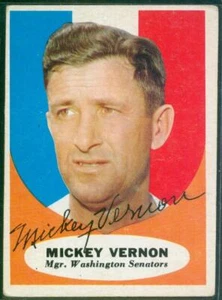 069, Original Autograph, 1961 Topps Baseball Card #134, Mickey Vernon, Senators - Picture 1 of 3