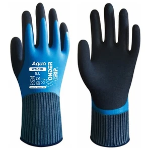 Gants de travail imperméables Wonder Grip Aqua WG-318 en latex entièrement enduit nylon bleu - Photo 1 sur 4