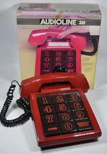 Retro 1980s - Audioline 310 Telephone - Burgundy Red - 10 Memory - Original Box - Picture 1 of 12