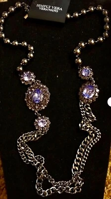 Collar largo cadena peltre piedra azul violeta medios mixtos Simply Vera Wang - Nuevo Foto 1 de 4