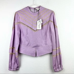 DIVINE HERITAGE Puff Sleeve Lace Accent Crewneck Sweet Lilac Purple Size S NWT - Picture 1 of 10