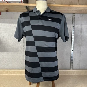 Nike Dri Fit Poloshirt Herren L Large Geometrische Streifen Grau Schwarz Standard Fit - Bild 1 von 5
