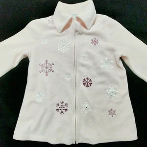 Bundle of Joy Christmas Sweater Size Medium Pink 100% Polyester Zip Up #1256 - Picture 1 of 8
