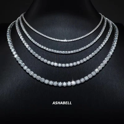 Collar de cadena de tenis VVS MOISSANITE 2-6,5 mm - plata de ley S925 - hombres mujeres Foto 1 de 4