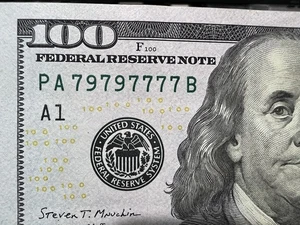 2017a 100 $ Federal Reserve Fancy Binary Lucky 7s PA79797777B Stempelglanz - Bild 1 von 3