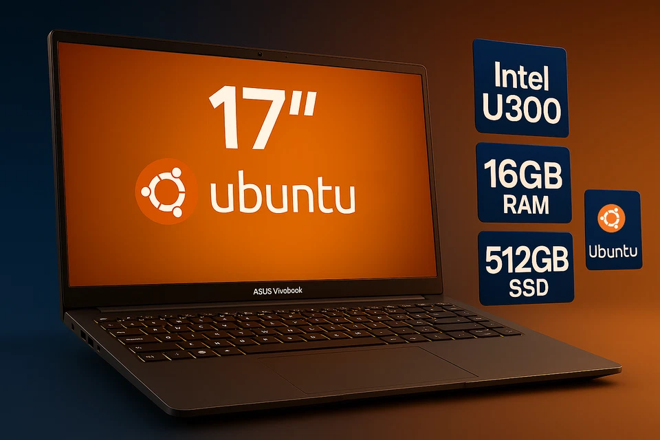 ASUS VivoBook 17.3" Intel U300 4.40 GHz - 16GB DDR4 - 512GB SSD - Ubuntu 24
