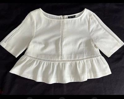 TOPSHOP белый отверстие с оборками пеплум укороченный верхняя рубашка блузка белая молния размер 2 EUC h - Изображение 1 из 4