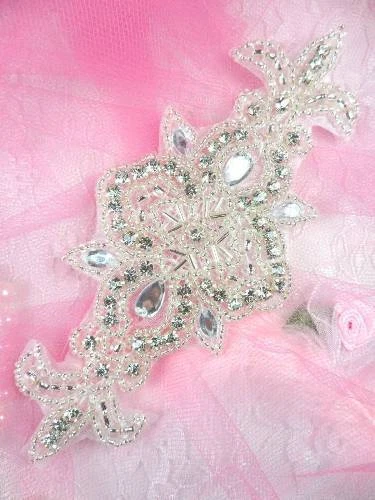 AXR75 APLIQUE DE DIAMANTES DE IMITACIÓN DE CRISTAL CON CUENTAS DE PLATA 5,75"~~ Foto 1 de 1