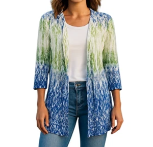 Chicos 2 Womens Watercolor Rebecca Cardigan Large Green Blue Lightweight NWT - Picture 1 of 15