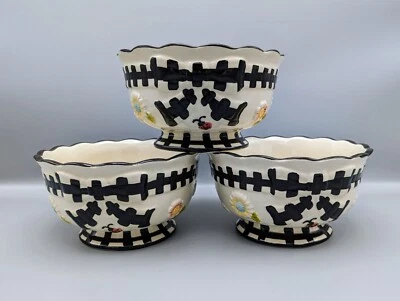 Juego de 3 cuencos de sopa/cereal Temp-Tations by Tara retirados de jardín de guinga negra Foto 1 de 4