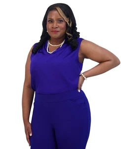 Kasper Women's V-Neck Sleeveless Pleat-Shoulder Top - Royal Blue Sz-1X - Picture 1 of 6