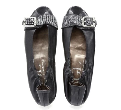 Zapatos planos de ballet AGL de cuero negro con puntera abierta para mujer talla 36,5 Foto 1 de 4