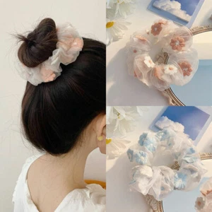 Women Girls Mesh Embroidery Flowers Hair Ring Elastic Tie Headwear Accessories ε - Picture 1 of 13