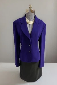 Tahari ASL Skirt Suit Size 16 Two Piece Set 37X23 Purple On Black Pockets EXEC - Picture 1 of 24