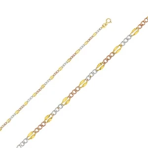 REAL 14k Tri-tone Gold 3.2mm Stamp 3+1 Figaro Chain Necklace 16" 18" 20" 22" 24" - Picture 1 of 5