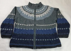 Suéter nórdico vintage Lands End para mujer 1X 16W-18W cremallera completa 100% lana cuello simulado - Imagen 1 de 11