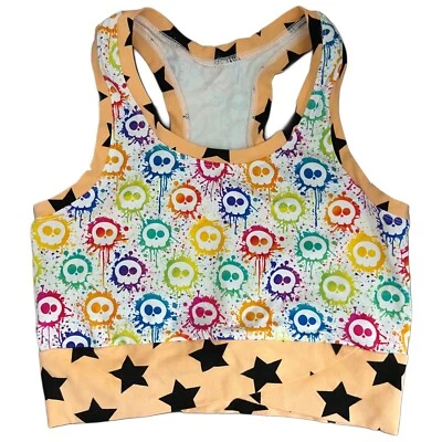 Handmade Multicolor Skulls Racerback Sports Bra | Yoga Top | Loungewear - Small - Image 1 of 4
