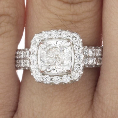 GIA Certified 2.50 Carat Diamond Engagement Ring 18k White Gold Cushion Cut - Изображение 1 из 4