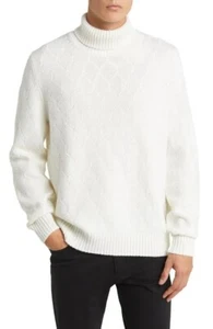 CANALI Mens Merino Wool Thick Cable Knit Turtleneck Sweater White 58 2XL 3XL NWT - Picture 1 of 22