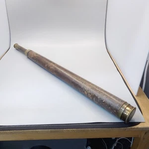 Antique 1 Draw Spyglass Telescope Leather Wrapped with Lens Cover Dollond 19th C - Picture 1 of 9