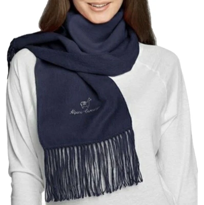 ALPACA CARMARGO Navy Blue Alpaca Blend  Knit Long Scarf 9 x 70 inch Fringe Hems - Image 1 of 4