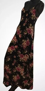 Maxi Slip Dress L Black/Pink Floral Key Hole Back Y2K Beach Resort Shower NWT - Picture 1 of 12