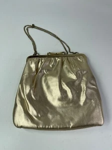 Vintage 1960's Gold Lame Evening Bag Clutch Purse With Chain EUC - Picture 1 of 4