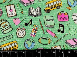 Tina Scrap 9"x21" Custom Bus Book Football Children Teacher School Fabric Cotton - Picture 1 of 1