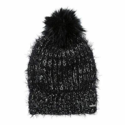 SKETCHERS Womens Black & Silver Accents Beanie W/ Faux Fur Pom One Size NWT - Image 1 of 4