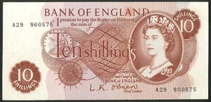 Bank of England, L. K. O'Brien, 10 shillings, [1961], A29 series, EF - Picture 1 of 2